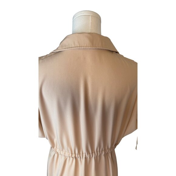 Deli.S Beige Size 8 Button-Down Midi Dress Drawstring Waist & Tie Sleeves - Picture 12 of 16